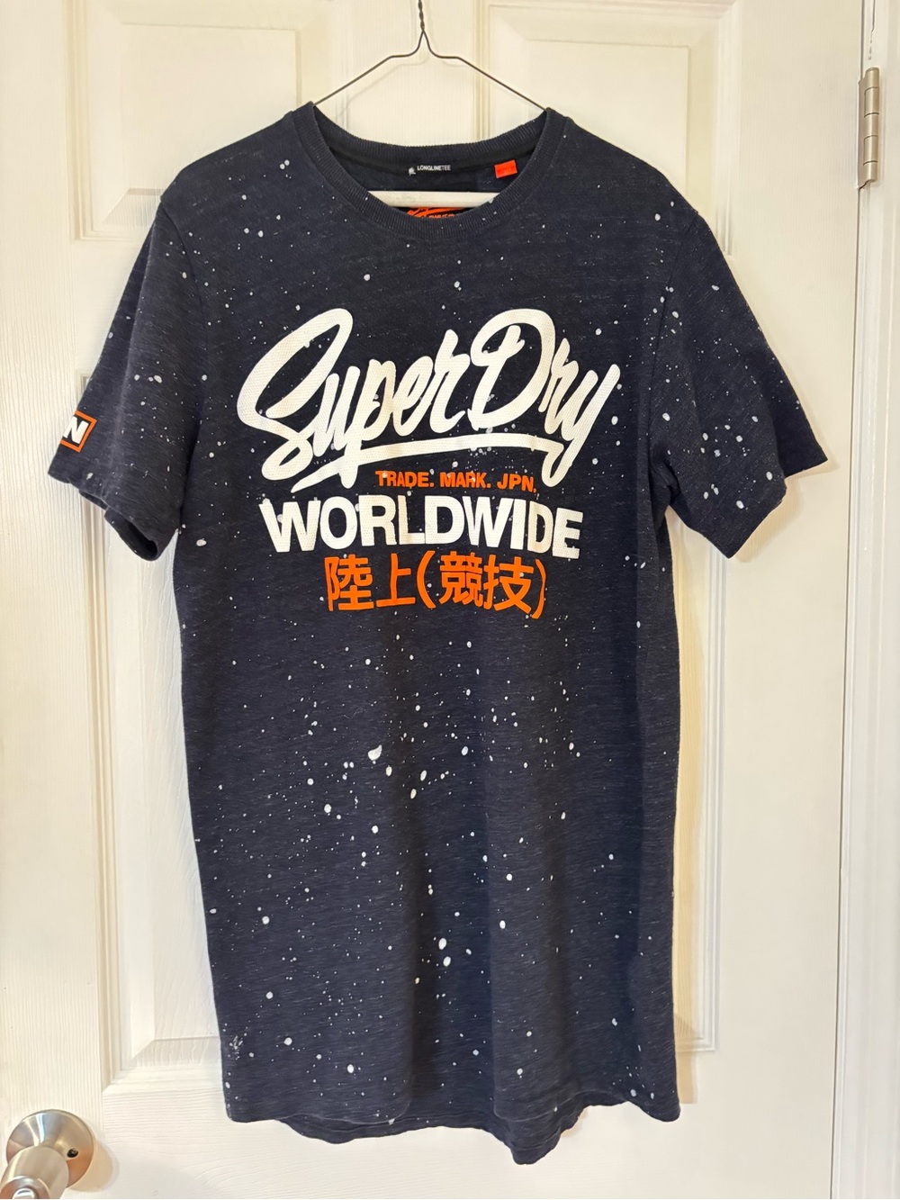 Men’s Superdry Navy Graphic 'Worldwide' Short Sleeve Tee with White & Orange M